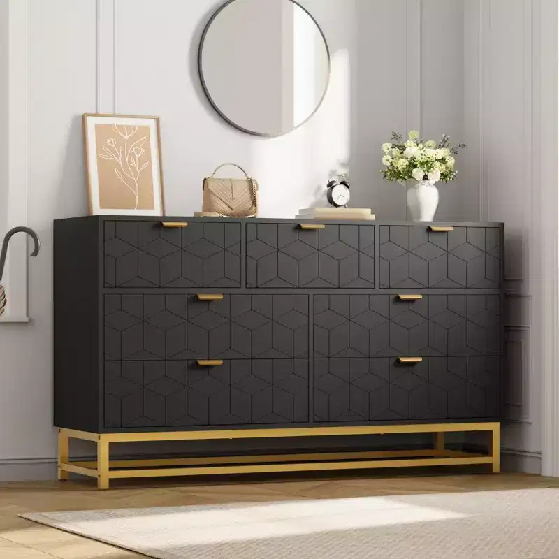 Dresser for Bedroom, 7 Drawer with Golden Metal Handle and Legs, Modern Chest of Drawers for Closet