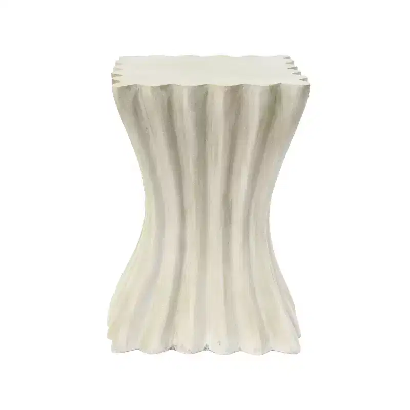 Artisanal Wavy Archaistic Side Table with Textured Beige Finish