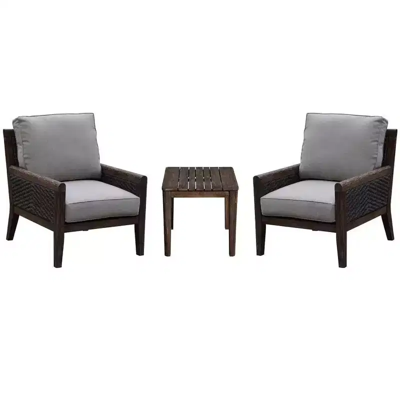 Courtyard Casual Bermuda FSC Teak 3 pc Seating Set Includes: Two Club Chairs and One Square End Table
