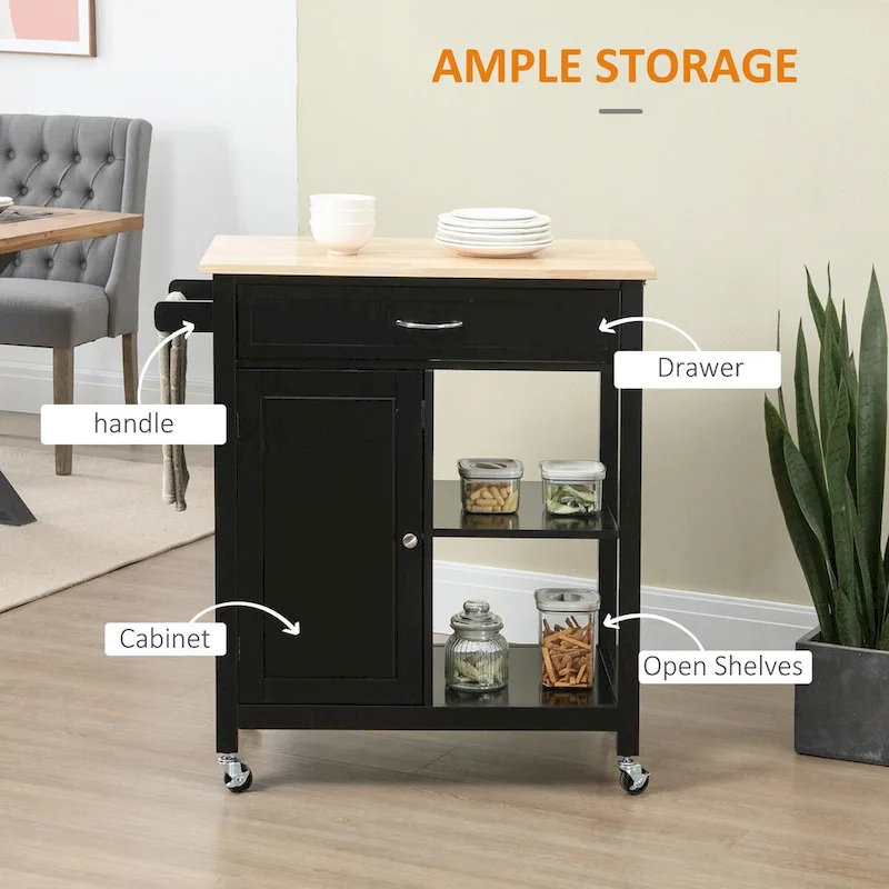 Rolling Kitchen Island Cart with Drawer and Shelves