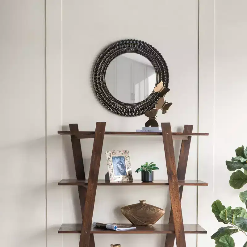 GDFStudio Aurelia Wood Sculpted Round Wall Accent Mirror