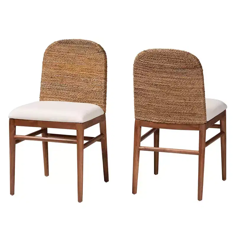 bali & pari 2pc Nadim Natural Seagrass and Acacia Wood Dining Chair Set White/Natural Brown/Natural Seagrass