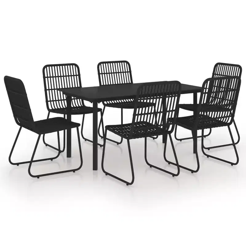 vidaXL Dining Set Black Poly rattan, powder-coated steel, glass