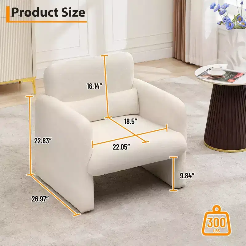 Cozy Chenille Accent Chair with Arms & Waist Pillow  Stylish Single Sofa for Reading, Living Room, Bedroom, Office, or Apartment