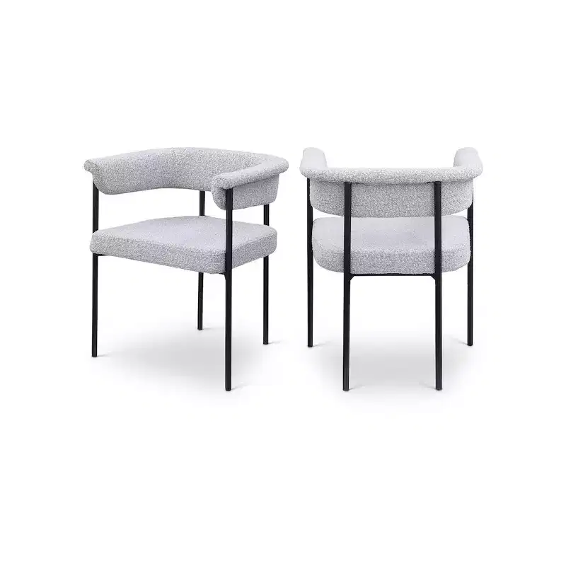 Meridian Furniture,Malin Grey Boucle Fabric Dining Chair, Set of 2