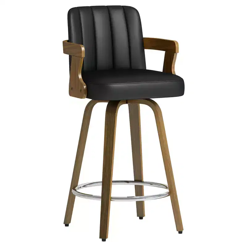Bekrvio 29 Swivel Bar Stools Set of 1,Faux Leather Upholstered Bar Chairs with Back & Arm for Kitchen Island