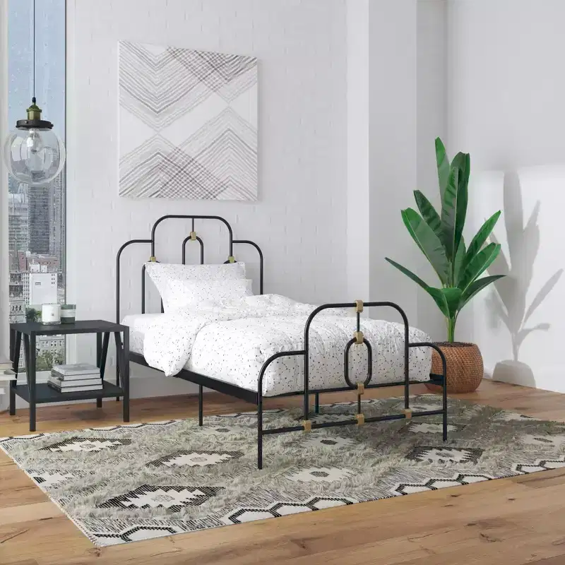 Vintage Metal Bed with Headboard and Footboard
