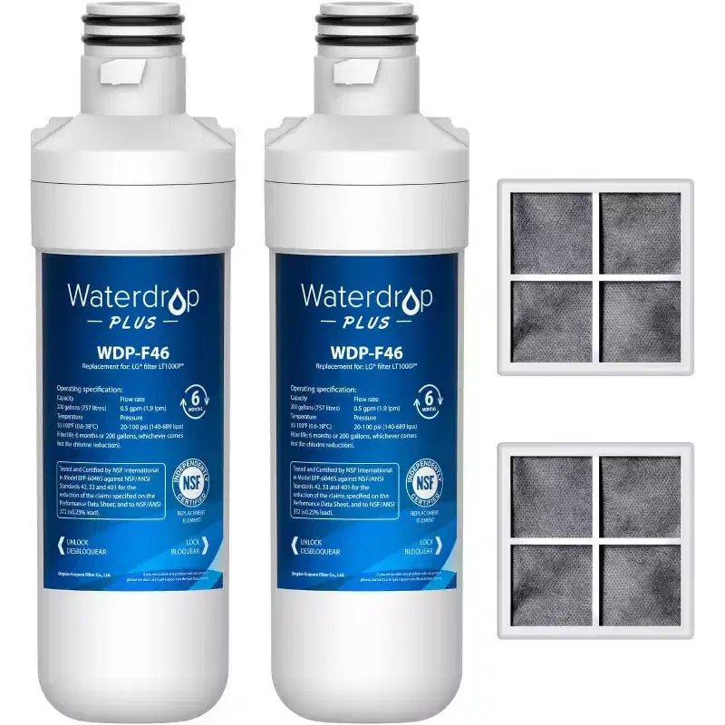 Waterdrop Plus LT1000PC ADQ747935 NSF 401 Refrigerator Water Filter and Air Filter, Reduce PFAS, Replacement for LG LT1000P, LRFWS2906V,2 Combo