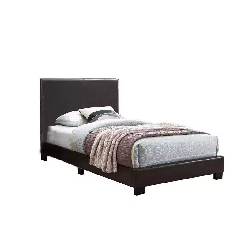 Royal Hampton Transitional Style Leatherette Queen Bed with Padded Headboard, Dark Brown
