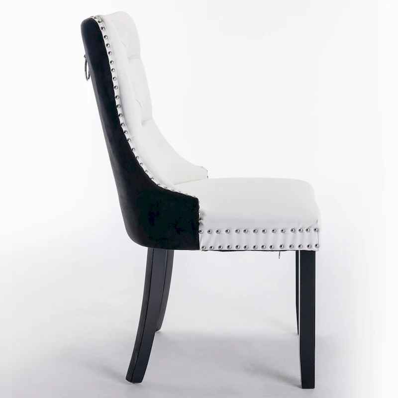 High Back Dining Chairs Set of 2, Upholstered PU Leather Kitchen Chairs Side Chair with Rear Handle Wood Legs