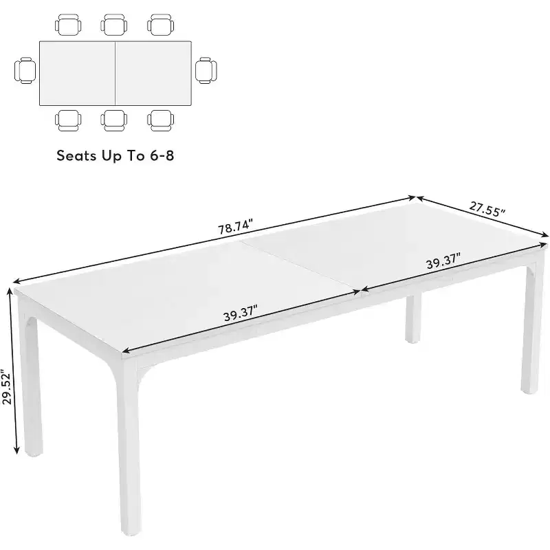Lantine 78-Inch White Dining Table for 6-8 People, Large Long Rectangle Kitchen Dinner Table for Dining Room