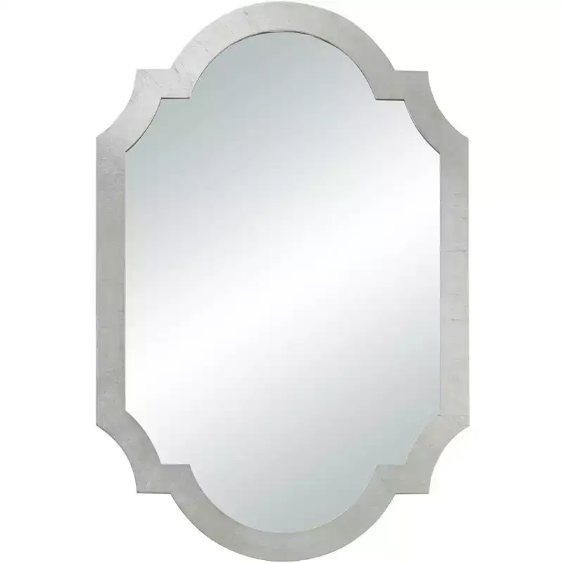 Noble Park Arch Rectangular Vanity Decorative Wall Mirror Modern Glam Shiny Silver Leaf Wood Frame 28 Wide for Bathroom Bedroom Living Room House