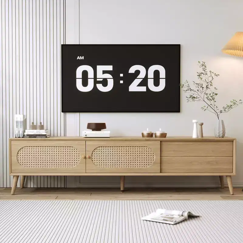 70.8 Inch Natural TV Stand for TVs up to 80 Inches Media Console with Solid Wood Legs for Living Room Home Theatre
