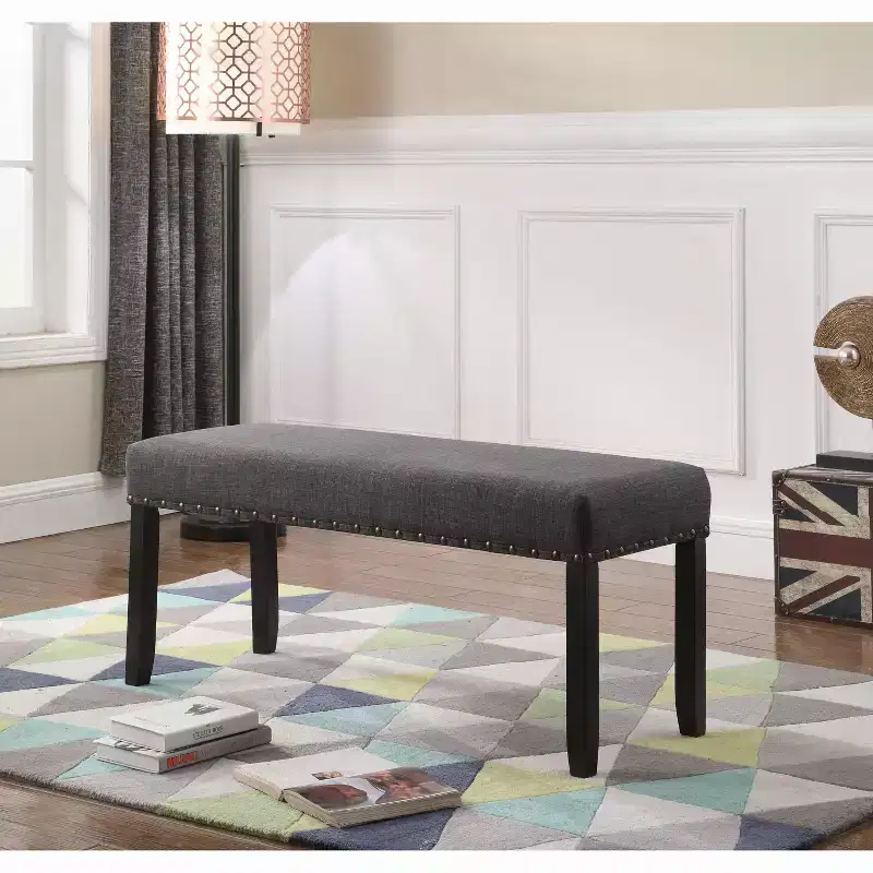 Roundhill Furniture Biony Fabric Dining Bench with Nailhead Trim