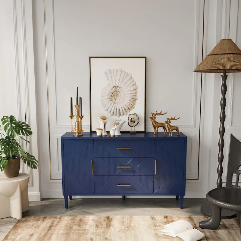 2-Door 3-Drawer Cabinet with Carved Effect