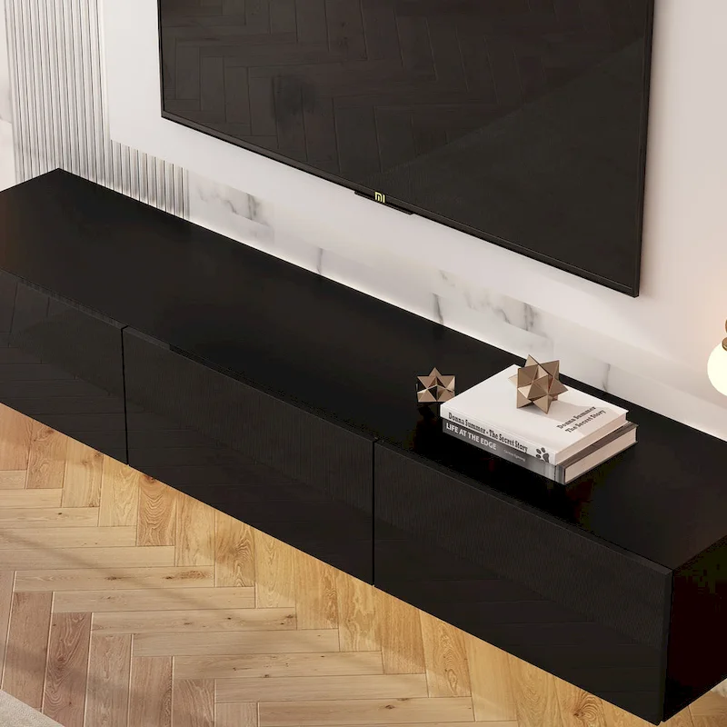 63 Floating Entertainment Center, Wall Mount LED TV Stand High Gloss