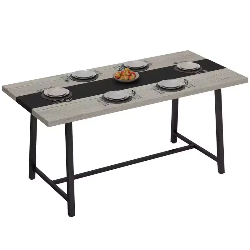 Industrial Kitchen Table for 8 People, 70.9 Long Dining Table with Large Tabletop and Steel Legs for Dining Room