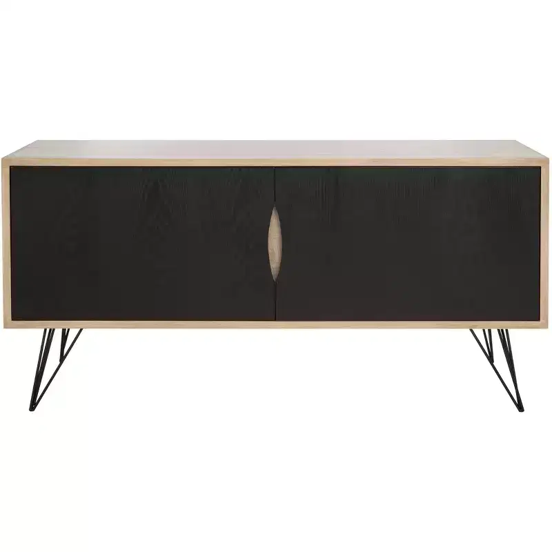 Modern Sideboard TV Console, Light Oak & Black, MDF, 47.3