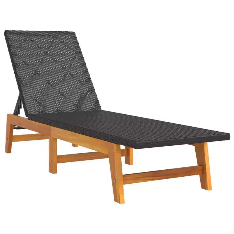 vidaXL Sun Lounger Black and brown PE rattan 78.7 in length