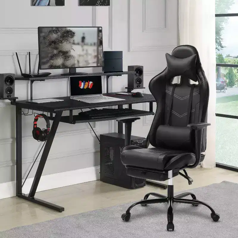 Racing Gaming Chair Video Game Chairs with Computer Desk PU Leather Headrest Lumbar Support & 360-Swivel Seat