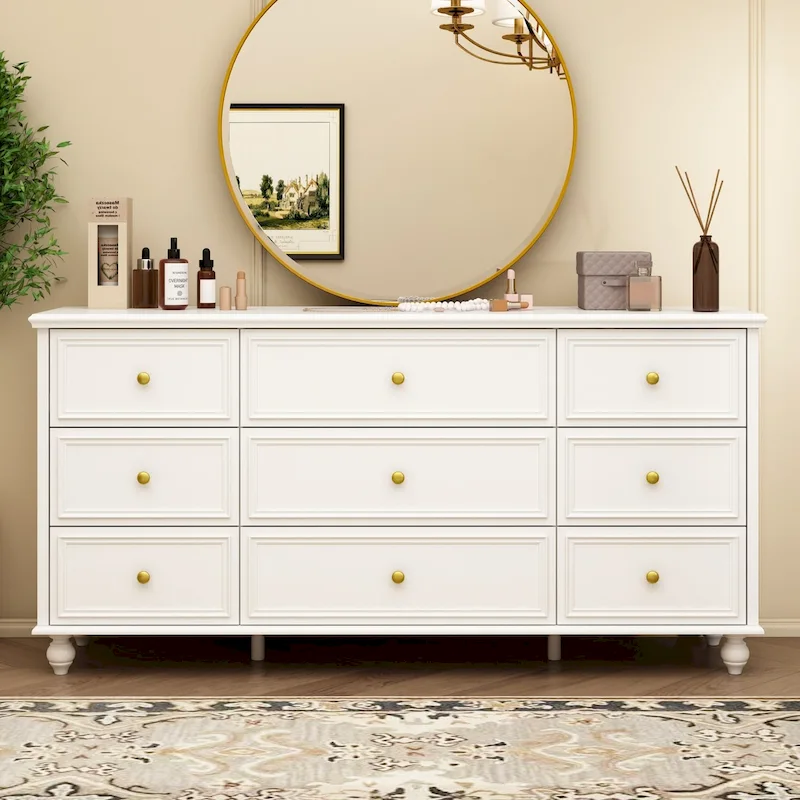 63W Wood Dresser Bedroom Storage Drawer Organizer Closet 9 Drawer