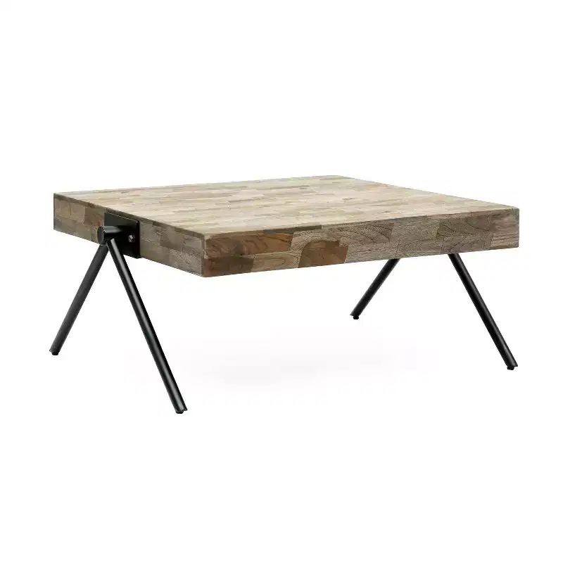 28W Coffee Table Cocktail Table Center Table, Mango Wood, Modern Industrial Design - Merax