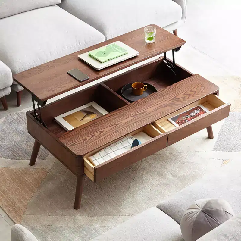 Lift Top Coffee TableRising Tabletop, Hidden Compartment, Storage Shelf, 2 Drawers, Center/Low Table for Living Room