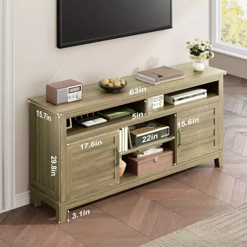 TV Stand for 63 in, Entertainment Center with Adjustable Shelves, Farmhouse TV Stand with Cabinet Doors