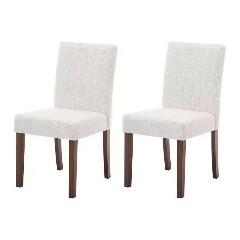 Dining chair set of 2, upholstered striped tufted dining chair with wooden legs, kitchen chair with upholstered high back and adjustable feet