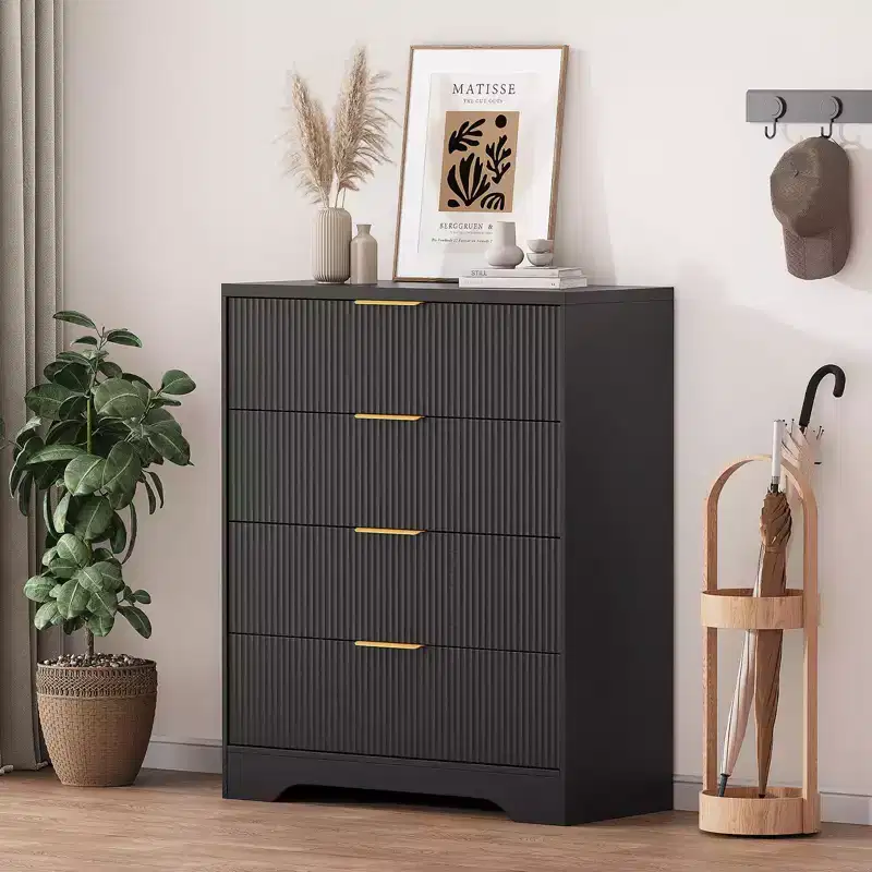 Fluted 5 Drawer Dresser for Bedroom, 47 Tall Modern Chest of Drawers with Gold Metal Handles, Wood Bedroom Dresser for Closet, Living Room, Hallway