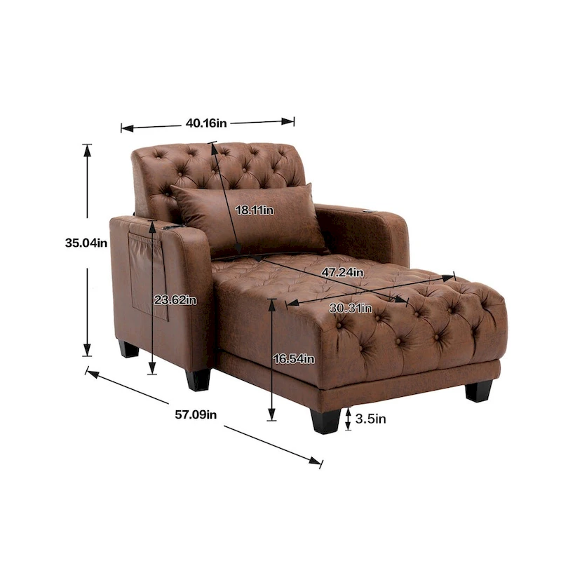 Clihome Tufted Reclining Chaise Lounge
