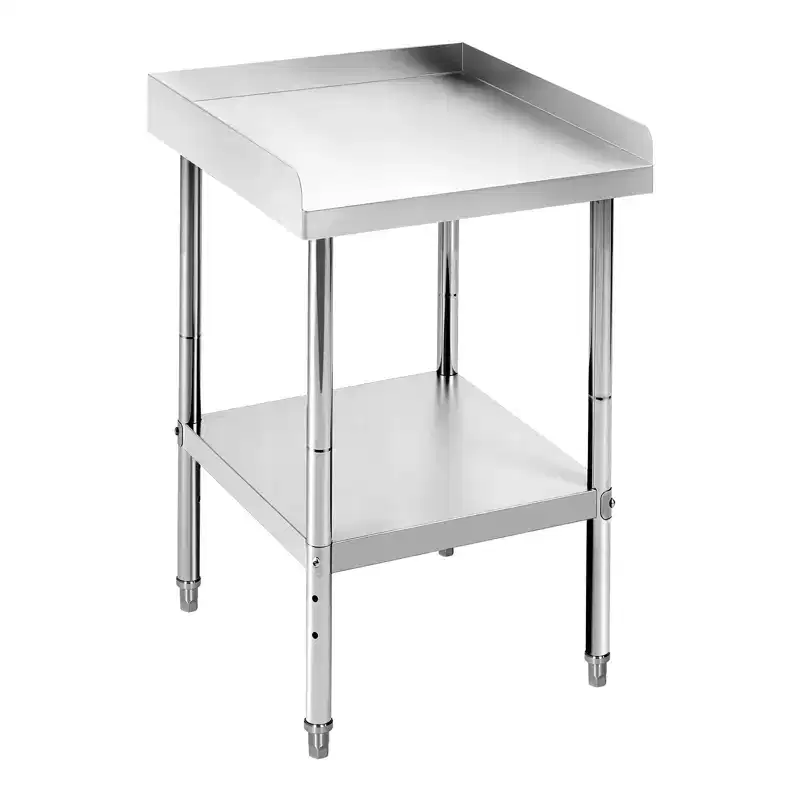 Commercial Stainless Steel Work Table with Adjustable Height - 400 lb Capacity, 2 Safety Lip, Heavy-Duty for Restaurant Kitchen & Food Prep
