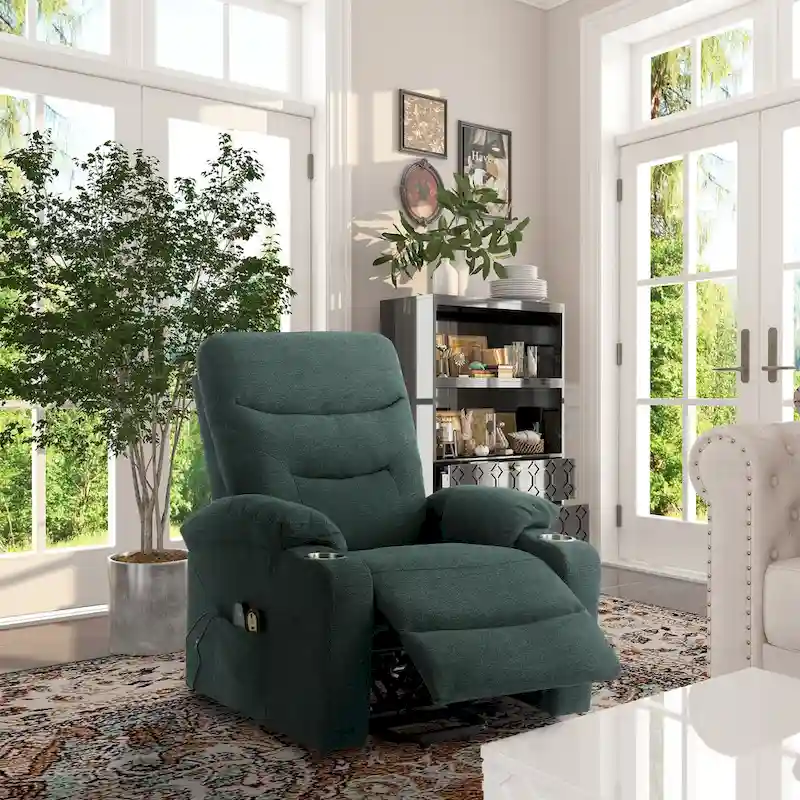 Clihome Soft Upholstered Electric Massage Recliner with Cup Holder