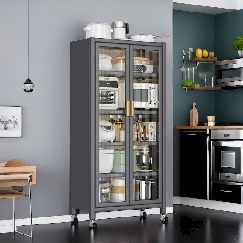 Open-door Kitchen Shelving Floor-to-ceiling Multilevel Household microwave Storage Cabinet Bowls Side Cabinets