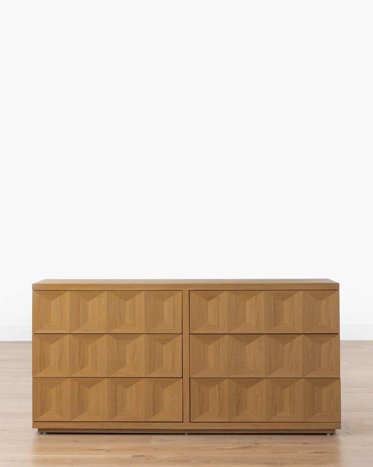 Artisan White Oak Dresser with Geometric Motifs & Spacious Storage for Bedroom