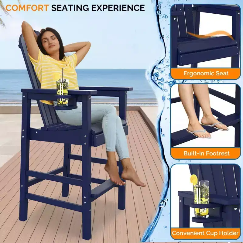 Karl Home | 28.7 in. HDPE Outdoor Tall Adirondack Bar Chair With Cup Holder