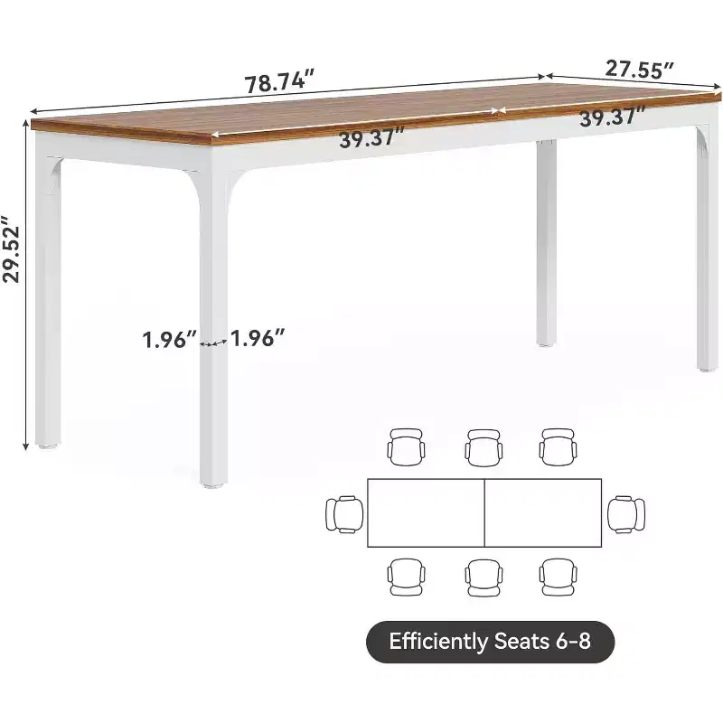 Lantine 78.7-Inch Ultra Long Double Desk, Writing Gaming Work Computer Two-Person Desk for Home Office, Walnut + White