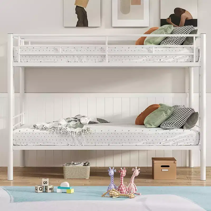 VECELO Metal Bunk Bed Twin Over Twin, Industrial Bunkbeds with Ladder and Full-Length Guardrail