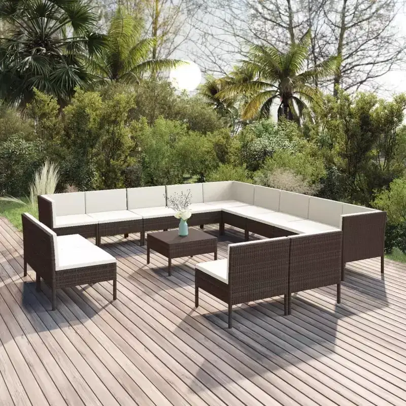 vidaXL Garden Lounge Set Patio Sectional Sofa Couch Outdoor Poly Rattan Brown