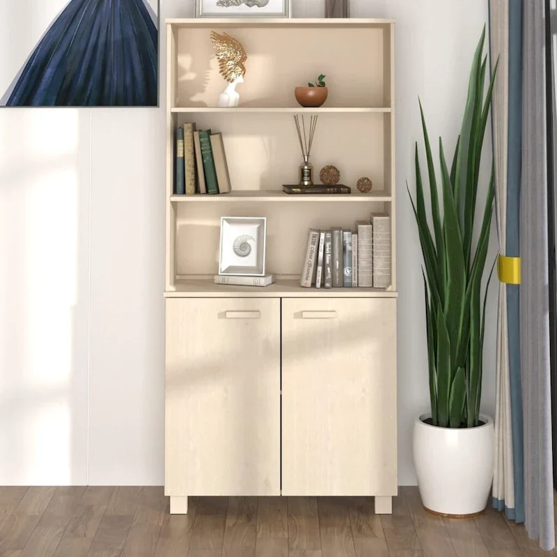 Drawer Cabinet Bookshelf with Storage Shelves Solid Wood Pine - 33.5 x 13.8 x 70.9