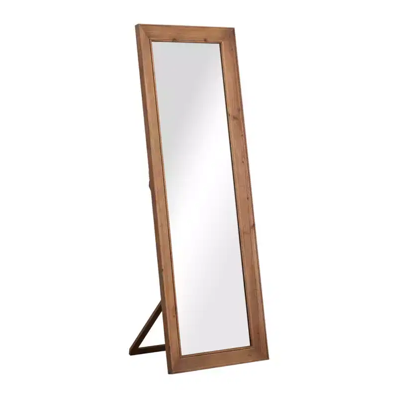 HomeRoots 65 Brown Solid Wood Framed Full Length Mirror With Stand