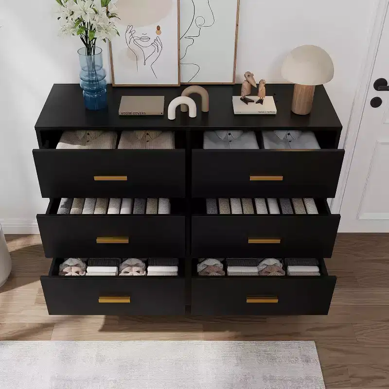 Acekool 6 Drawer Dresser, Modern Chest with Gold Handles and Legs, Storage Cabinet for Bedroom or Living Room