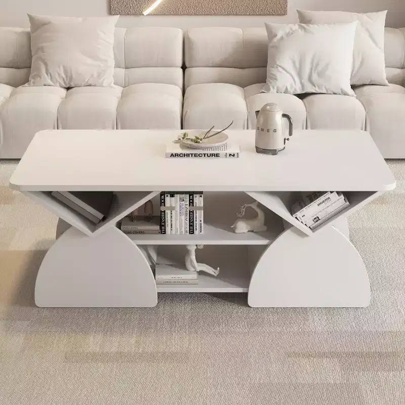 GDFStudio Indigo Modern Rounded Corner Rectangular Coffee Table with Open Shelves