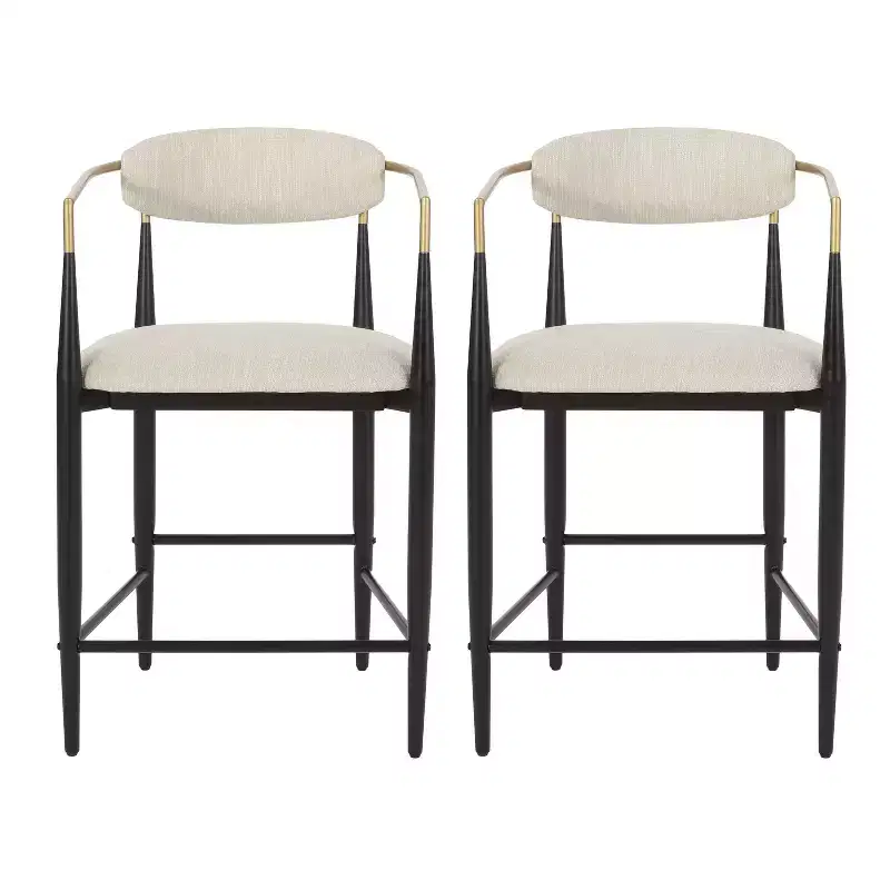 Christopher Knight Home Set of 2 25" Elmore Counter Height Barstools Beige/Black/Gold