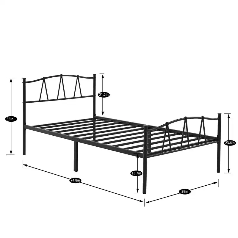 Metal Platform Bed Frame with Headboard and Footboard | Queen Full Twin Size Bed Frame with Storage | Heavy Duty Bed Frame No Box Spring Needed
