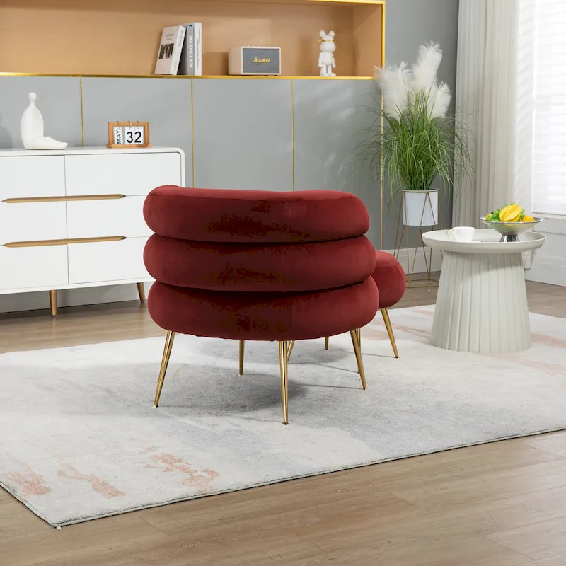 Wine Red Modern 29.1 Barrel Chair with Ottoman