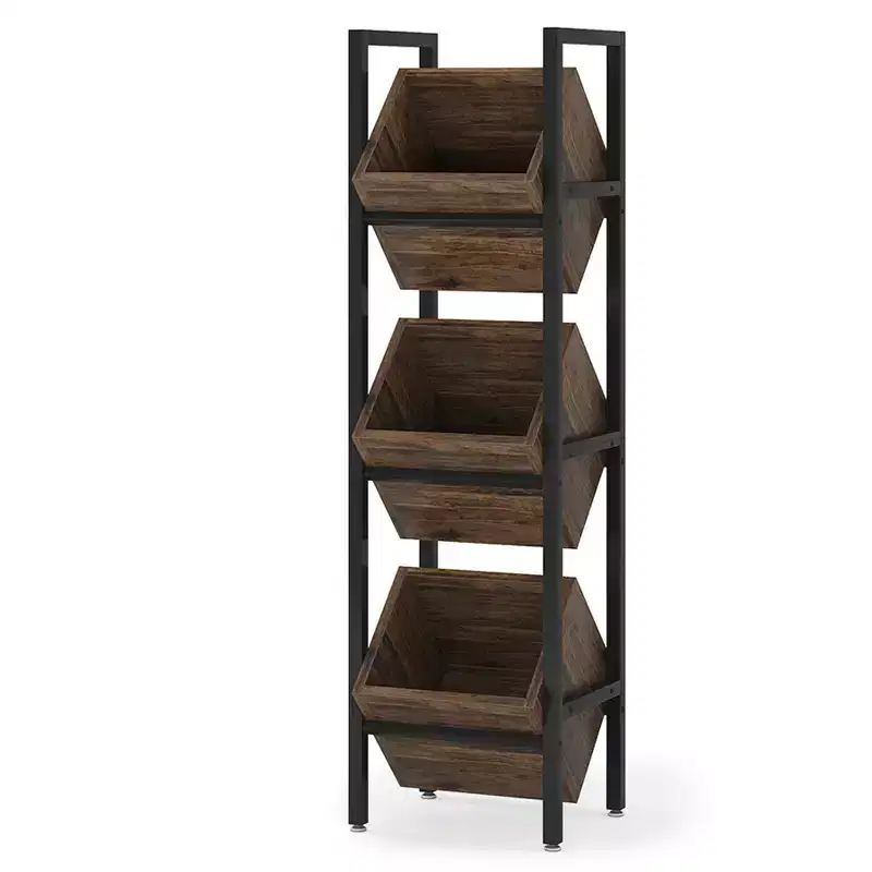 Lantine 3 Tier Wooden Freestanding Floor Bottle Rack, Wobble-Free Liquor Storage Stand, Liquor Bottle Organizer for Kitchen, Cellar