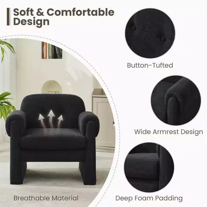 Fluffy Cloud Upholstered Accent Armchair Set of 2 Velvet Ergonomic Bedroom Reading Chair