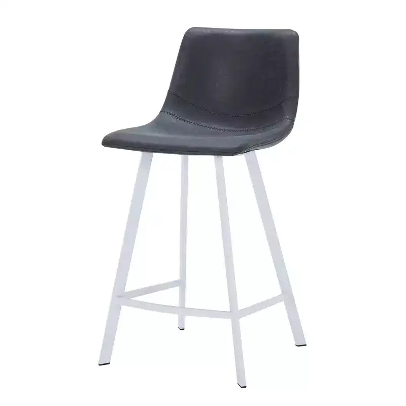 LeisureMod Elland 35 Upholstered Leather Bar Stool with Stainless Steel White Base - Modern Counter Height Stool for Kitchen, Bar, and Pub