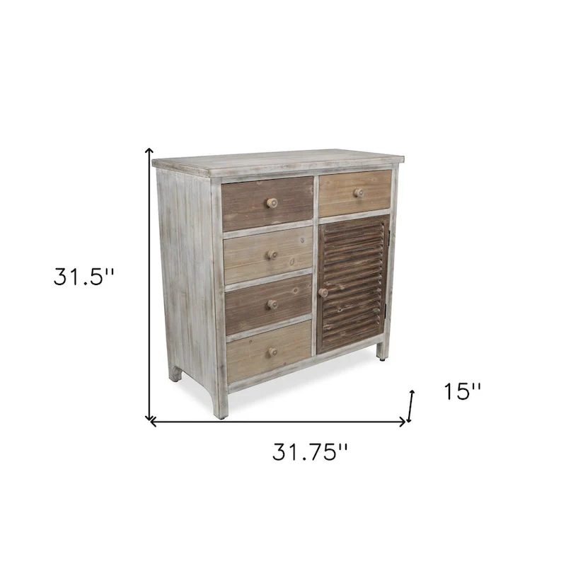 HomeRoots 32 Brown Rustic Solid Wood End Table Cabinet With Five Drawers - 31.75